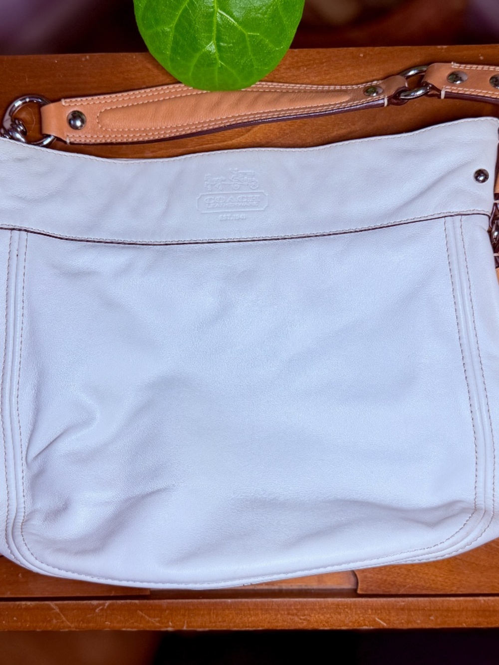 Coach White and Tan Leather Hobo Shoulder Bag